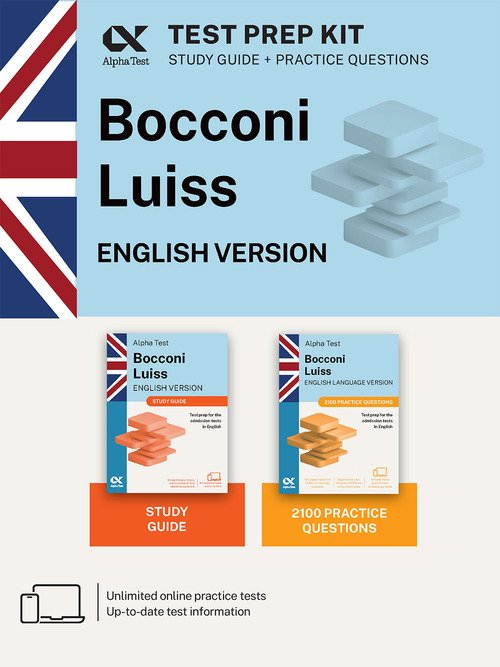 Alpha Test Bocconi Luiss. English version 2026-2027. Test prep kit. For university admission tests. Digital platform and online simulator included