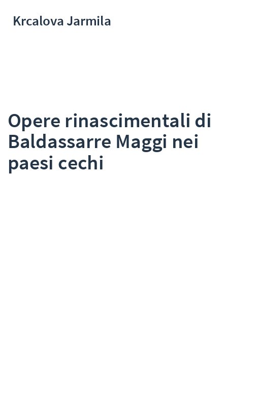 Opere rinascimentali di Baldassarre Maggi nei paesi cechi