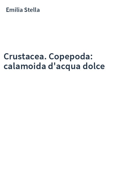 Crustacea. Copepoda: calamoida d'acqua dolce