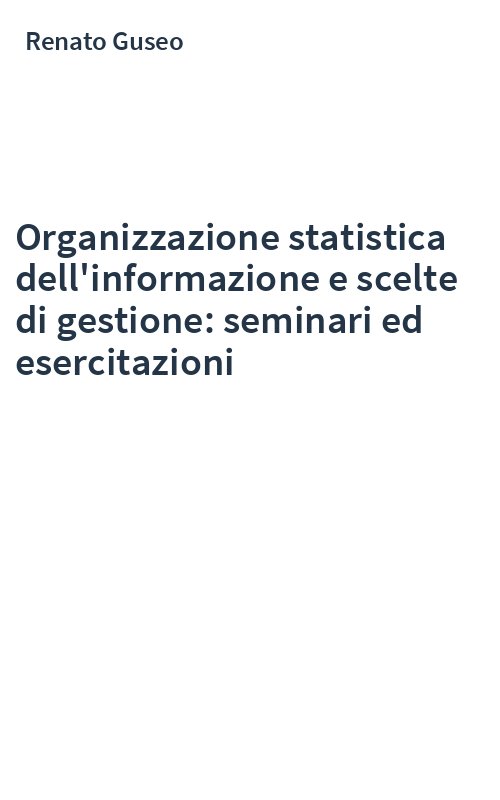 Organizzazione statistica dell'informazione e scelte di gestione: seminari ed esercitazioni