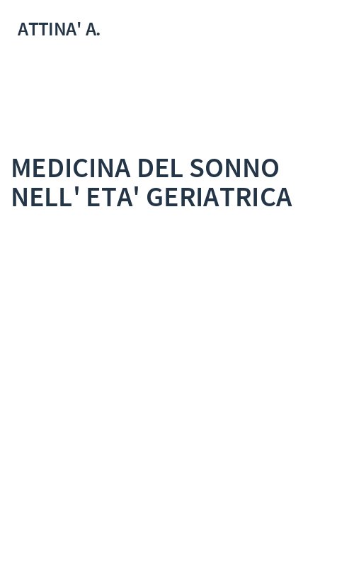 MEDICINA DEL SONNO NELL' ETA' GERIATRICA