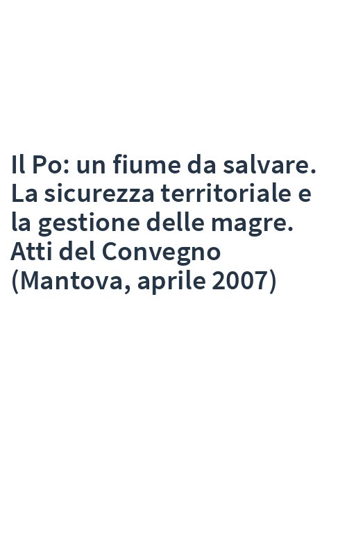 Il Po: un fiume da salvare. La sicurezza territoriale e la gestione delle magre. Atti del Convegno (Mantova, aprile 2007)