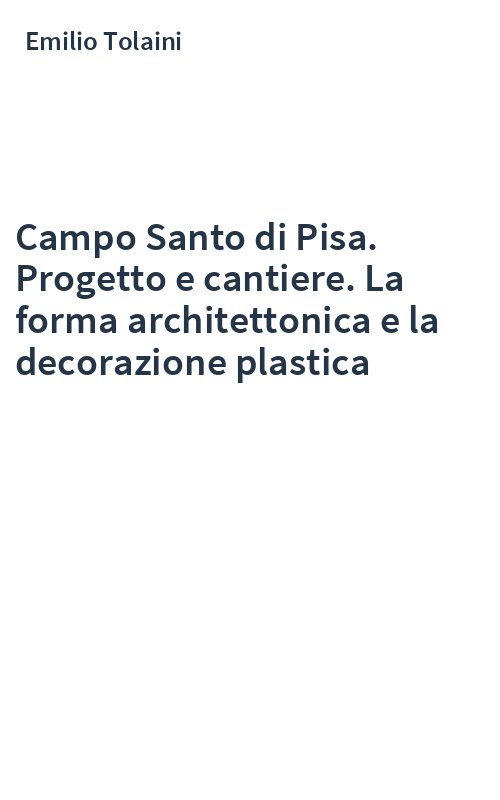 Campo Santo di Pisa. Progetto e cantiere. La forma architettonica e la decorazione plastica