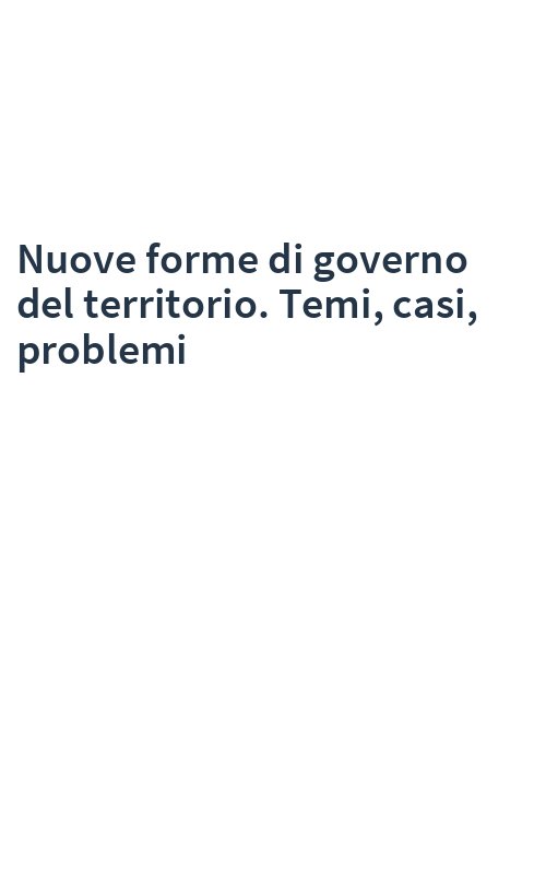 Nuove forme di governo del territorio. Temi, casi, problemi