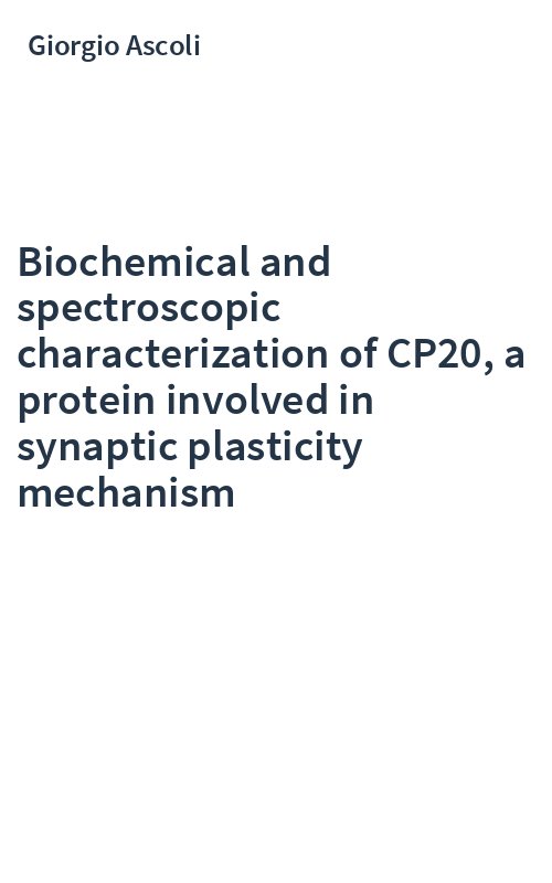 Biochemical and spectroscopic characterization of CP20, a protein involved in synaptic plasticity mechanism