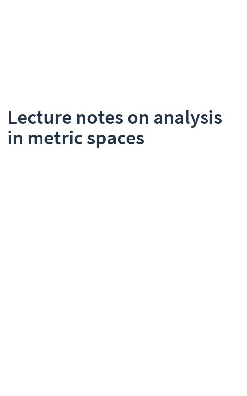 Lecture notes on analysis in metric spaces