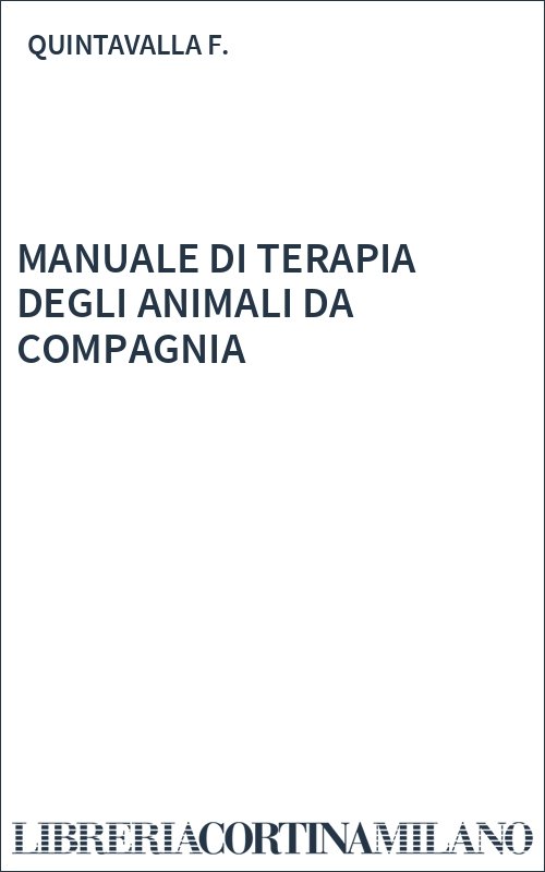 MANUALE DI TERAPIA DEGLI ANIMALI DA COMPAGNIA